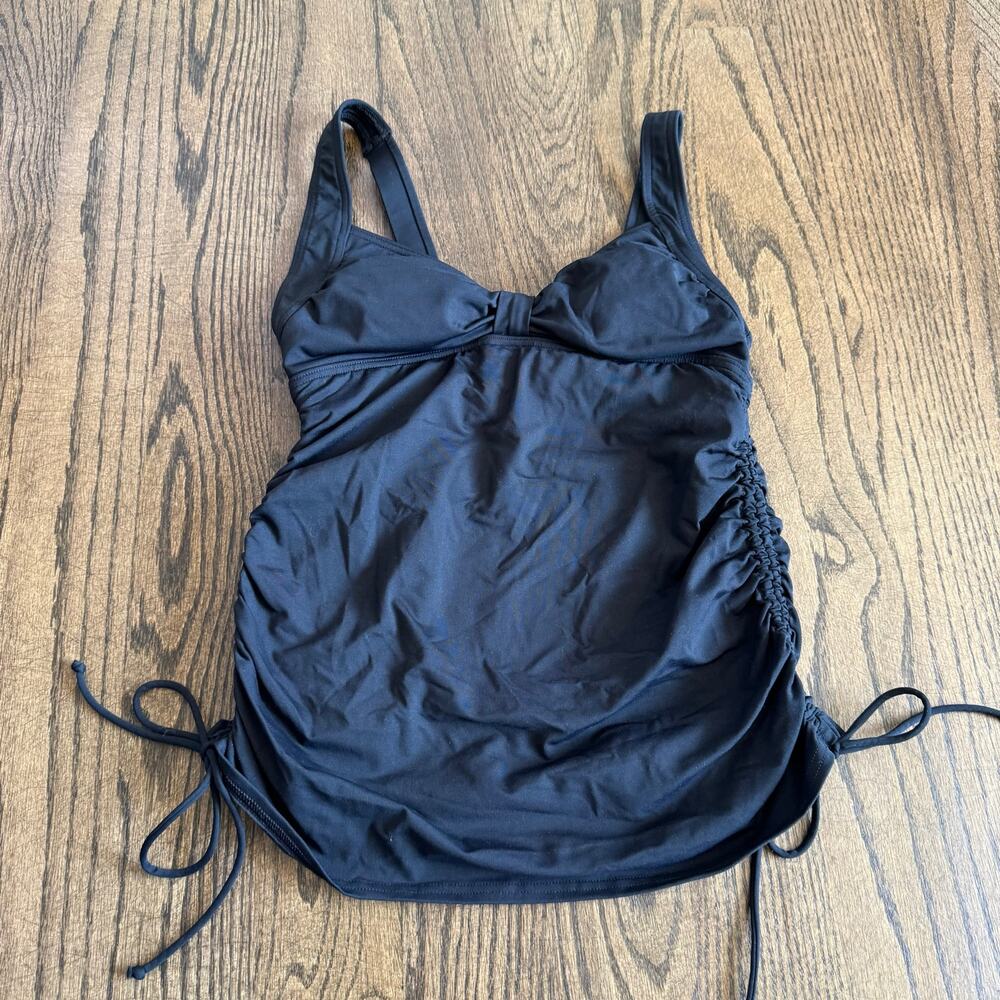 Lands End Womens Solid Black Ruched Babydoll Tankini Swim Suit Top Size 4D